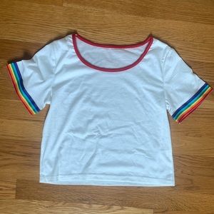 Rainbow Ribbon Cropped White Shirt NWOT